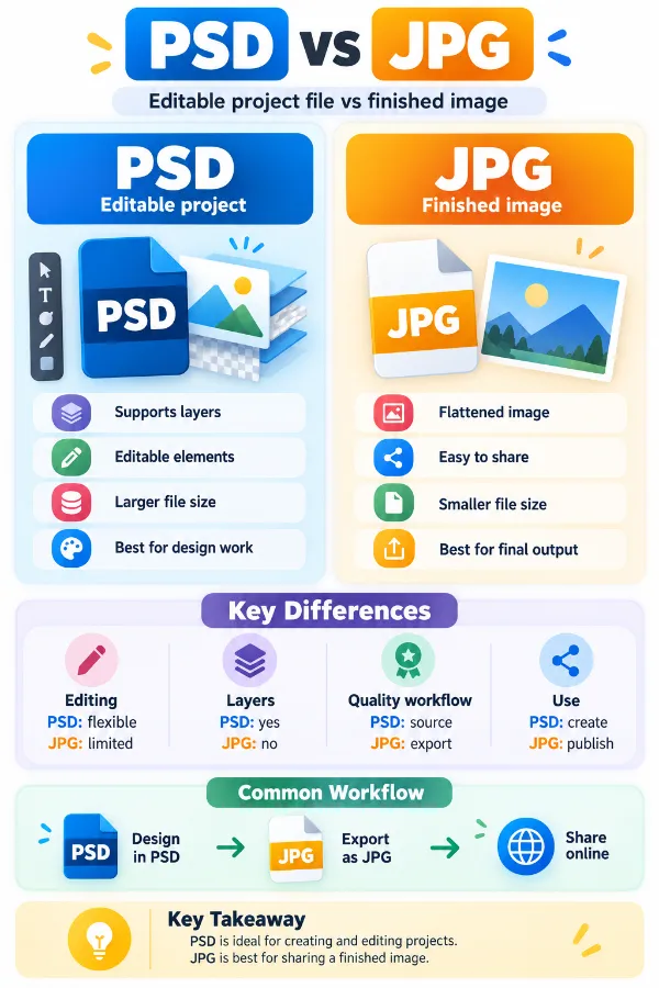 Comparison of editable PSD projects and JPG images