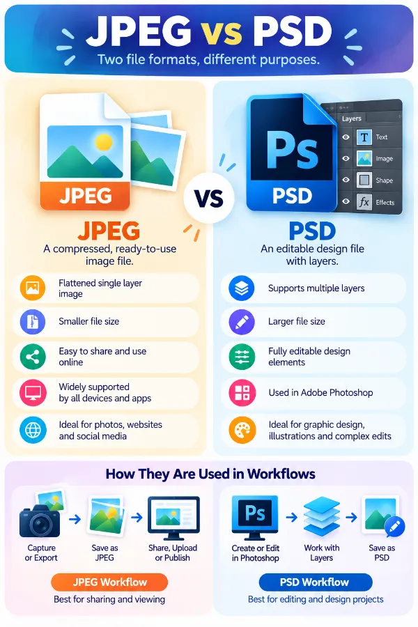 Comparison of JPEG images and PSD design files