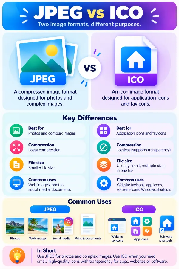 Comparison of JPEG images and ICO icon files