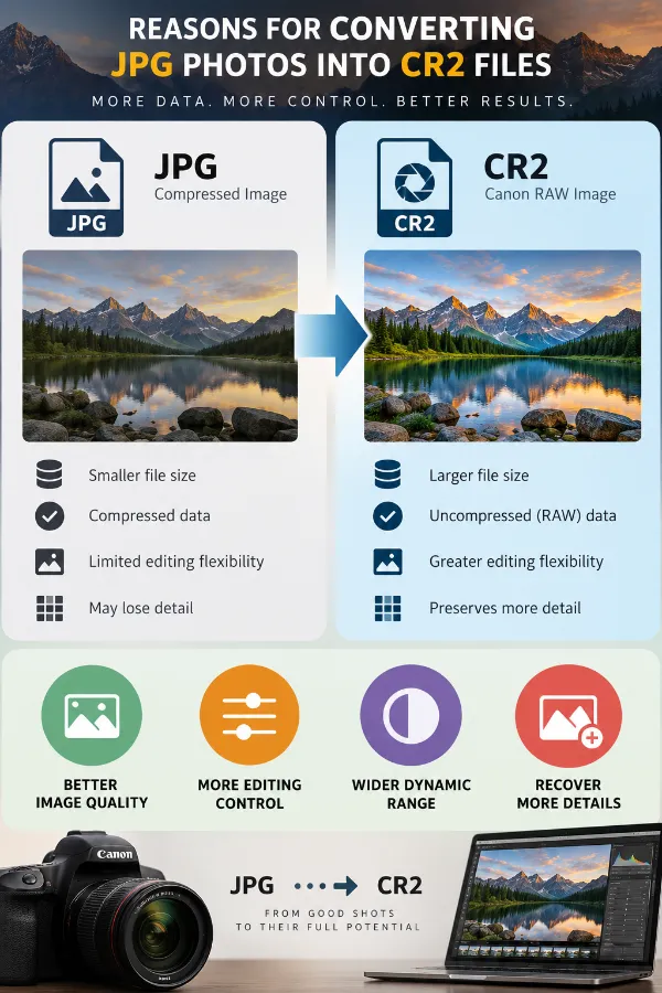 Reasons for converting JPG photos into CR2 files