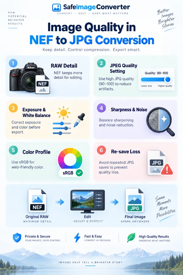 Image quality considerations during NEF to JPG conversion