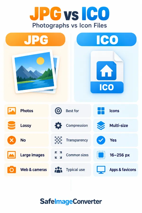 Comparison between JPG photographs and ICO icon files