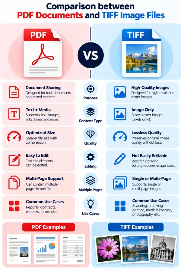 Comparison between PDF documents and TIFF image files