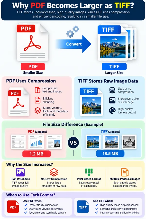 File size difference between PDF and TIFF output