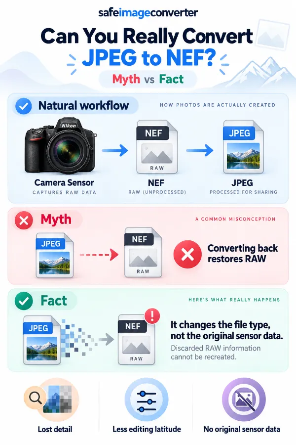 Limitations of creating NEF files from JPG photographs