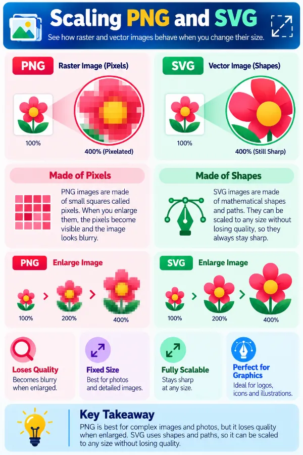 Difference between enlarging PNG and scaling SVG graphics