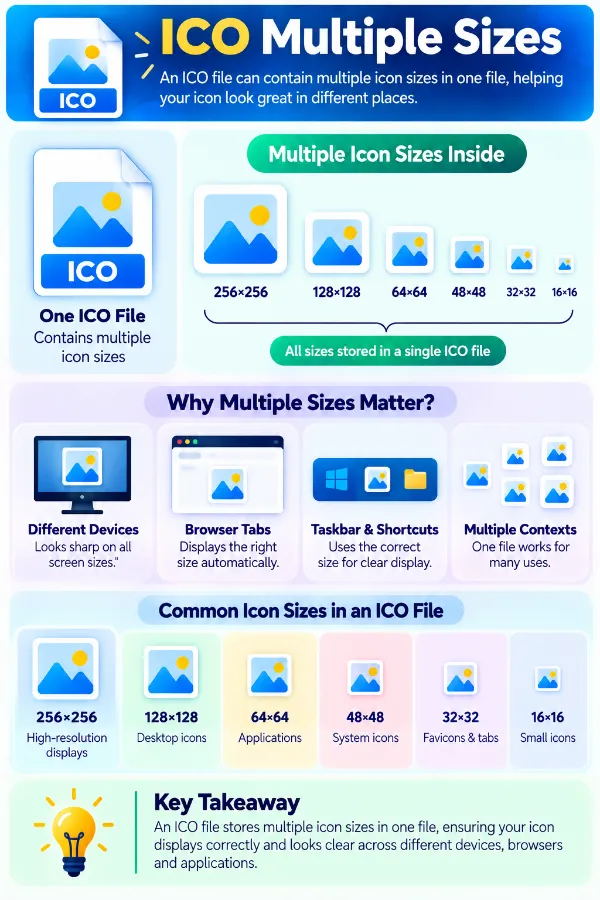Different icon dimensions represented in an ICO file