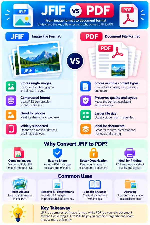 Comparison between JFIF image files and PDF documents